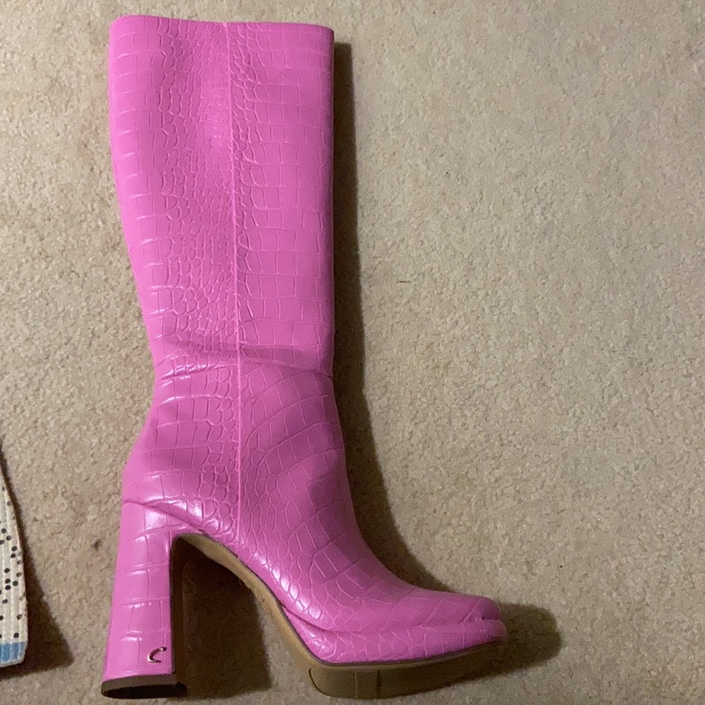 Croc-Embossed Knee-High Boots - Picture 4 of 15